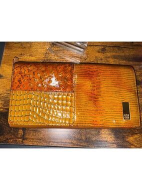 Givenchy Vintage Ostrich Leather, Snake Bifold Wallet Brown/orange 1970-1980